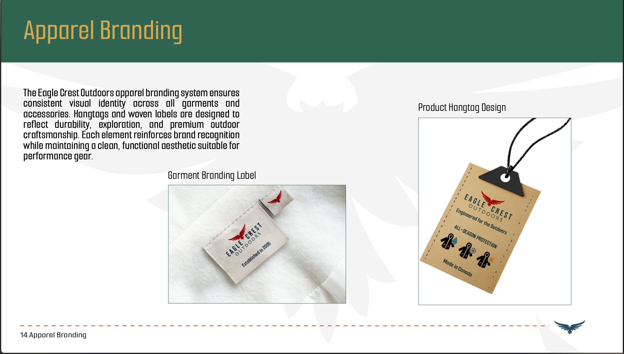 Outdoor brand book spread showing marketing material direction